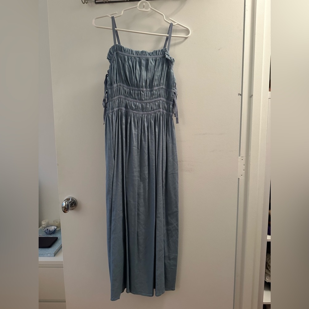 Cult Gaia Lola Lace-up cutout smocked linen blend midi dress